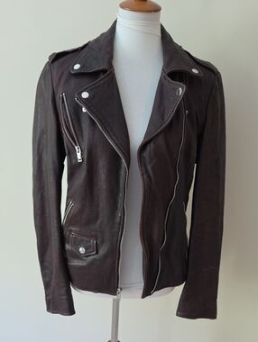 Black Rivet  Dark Purple  Genuine Leather Moto Jacket
